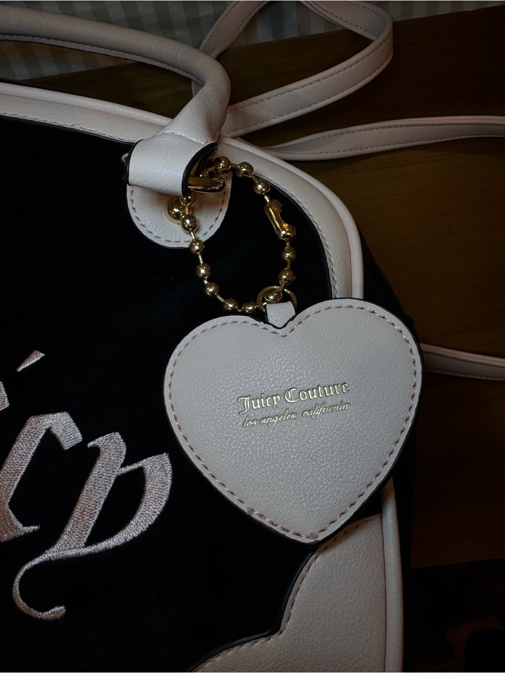 Juicy Couture Black Suede Satchel with Pink Trim - Picture 6 of 9